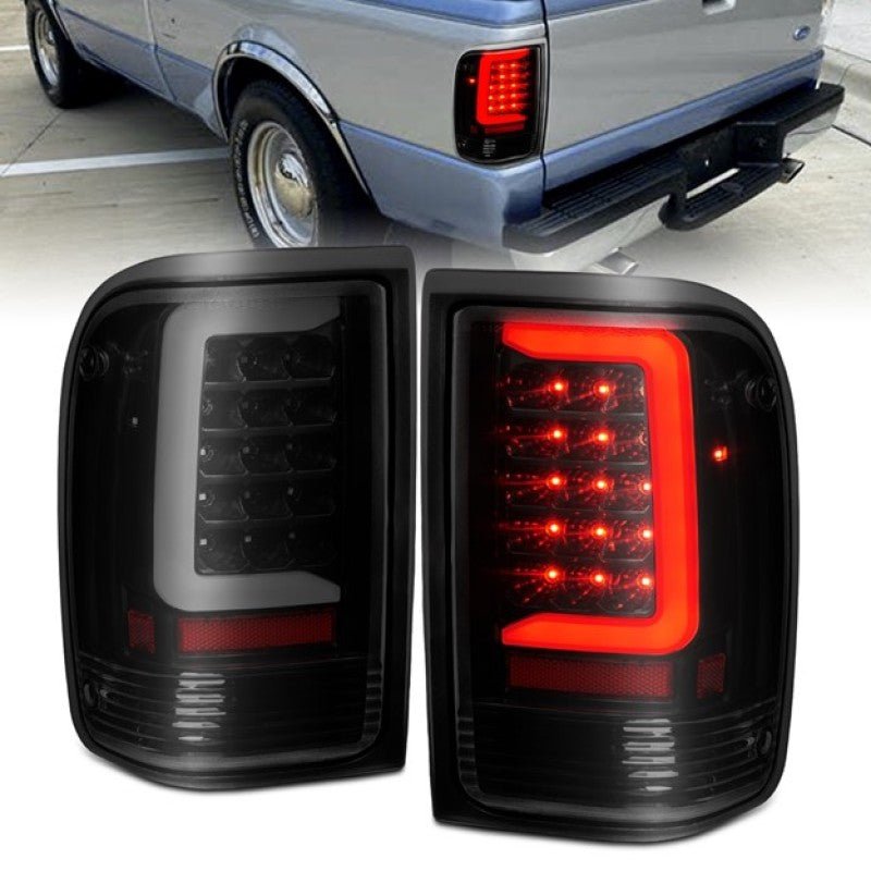 ANZO 1993-1997 Ford Ranger LED Tail Lights w/ Light Bar Black Housing Clear Lens - Crew Original