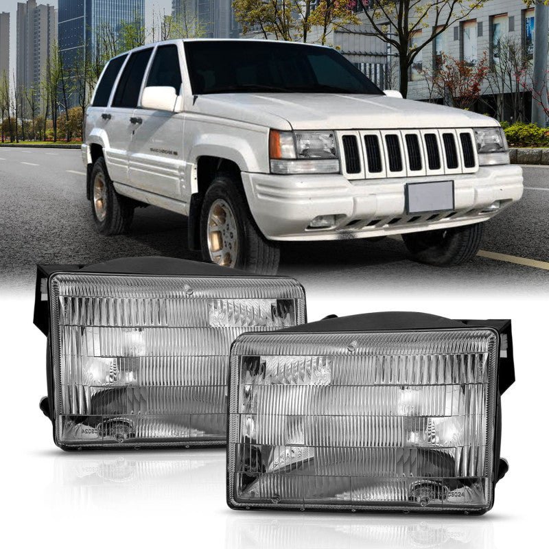 ANZO 1993-1998 Jeep Grand Cherokee Crystal Headlight Chrome (OE) - Crew Original