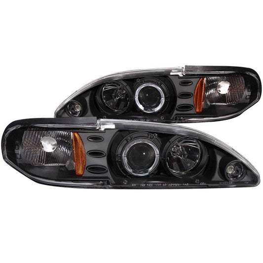 ANZO 1994-1998 Ford Mustang Projector Headlights w/ Halo Black 1pc - Crew Original