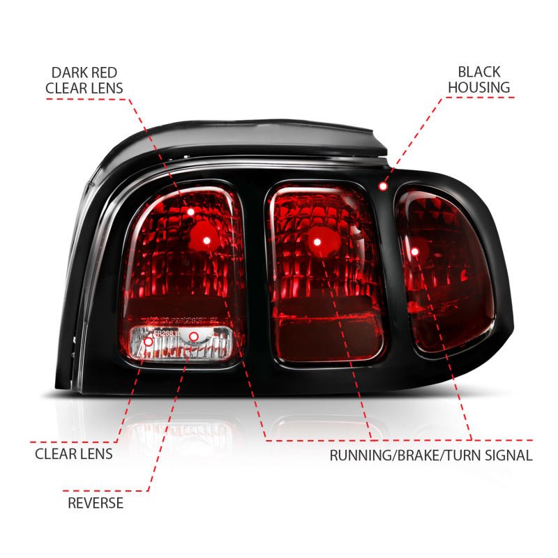 ANZO 1994-1998 Ford Mustang Taillight Dark Red Lens (OE Style) - Crew Original