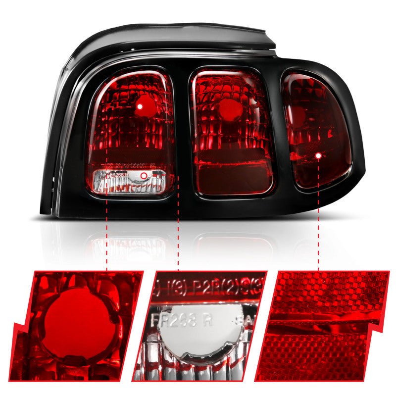 ANZO 1994-1998 Ford Mustang Taillight Dark Red Lens (OE Style) - Crew Original