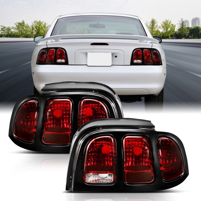 ANZO 1994-1998 Ford Mustang Taillight Dark Red Lens (OE Style) - Crew Original