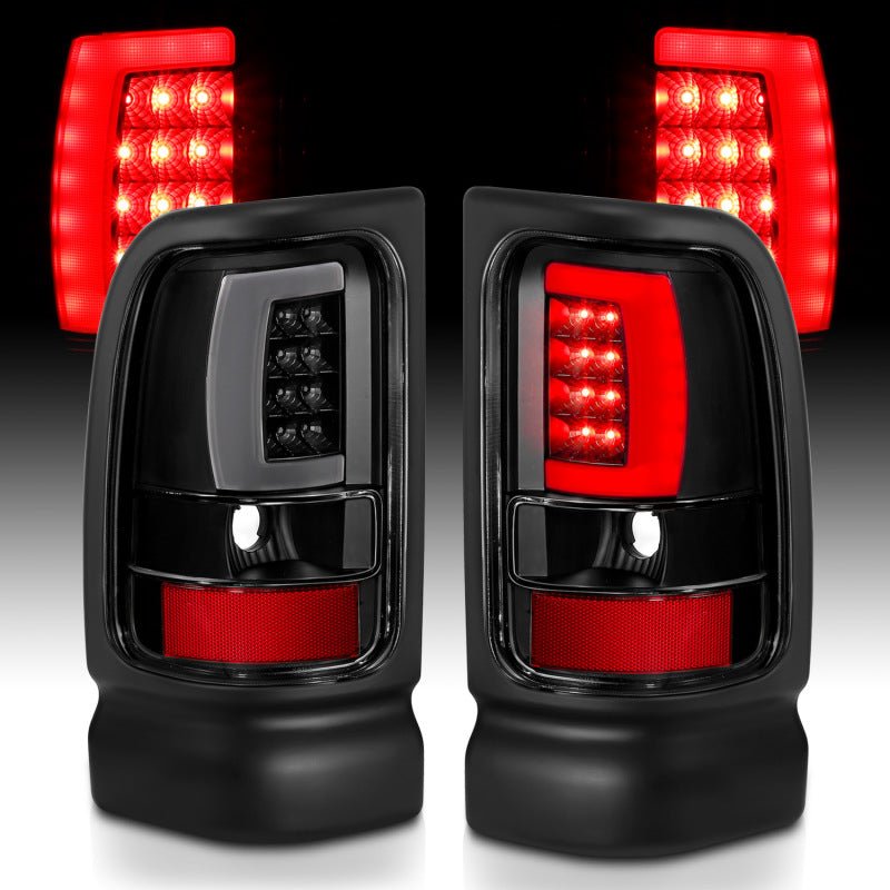 ANZO 1994-2001 Dodge Ram 1500 LED Taillights Plank Style Black w/Clear Lens - Crew Original