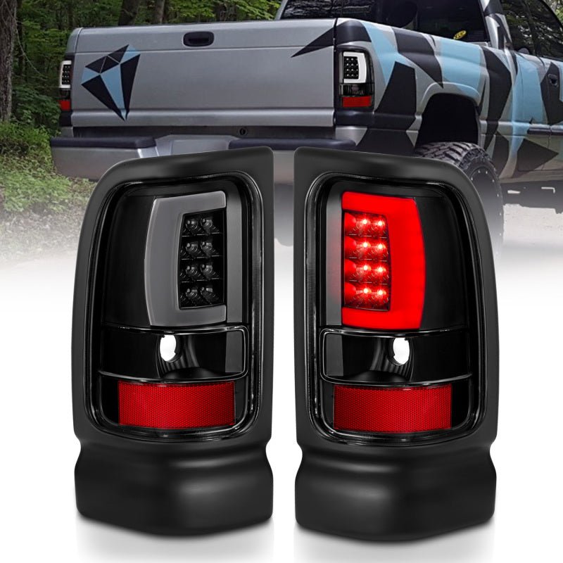 ANZO 1994-2001 Dodge Ram 1500 LED Taillights Plank Style Black w/Clear Lens - Crew Original