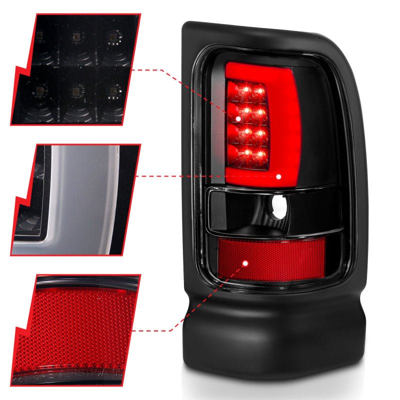 ANZO 1994-2001 Dodge Ram 1500 LED Taillights Plank Style Black w/Clear Lens - Crew Original