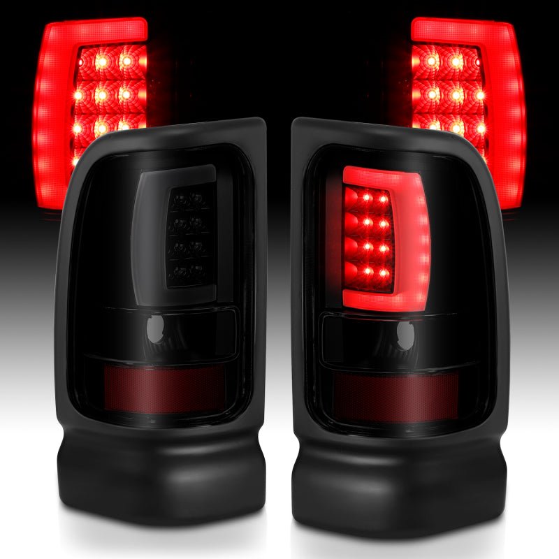 ANZO 1994-2001 Dodge Ram 1500 LED Taillights Plank Style Black w/Smoke Lens - Crew Original