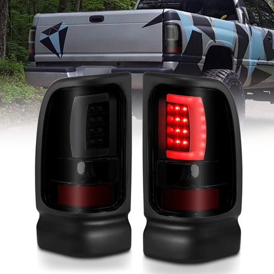 ANZO 1994-2001 Dodge Ram 1500 LED Taillights Plank Style Black w/Smoke Lens - Crew Original