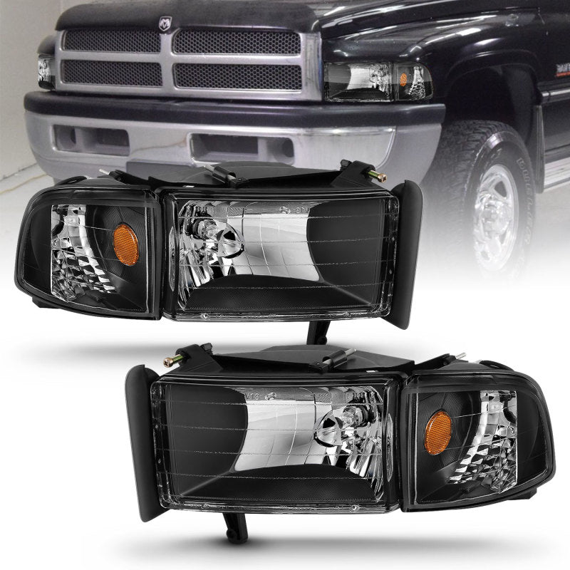 ANZO 1994-2001 Dodge Ram Crystal Headlights Black - Crew Original