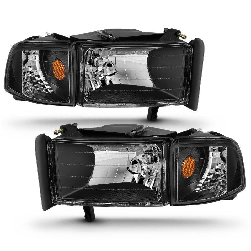 ANZO 1994-2001 Dodge Ram Crystal Headlights Black - Crew Original