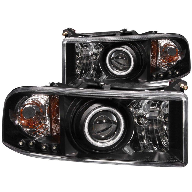 ANZO 1994-2001 Dodge Ram Projector Headlights w/ Halo Black - Crew Original