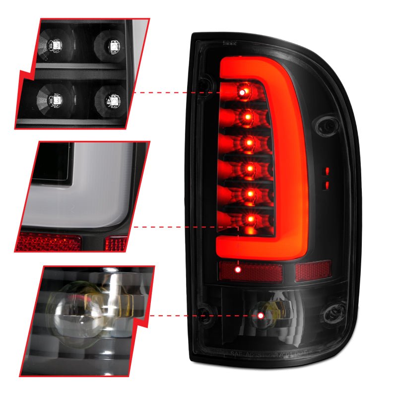 ANZO 1995-2000 Toyota Tacoma LED Taillights Black Housing Smoke Lens (Pair) - Crew Original