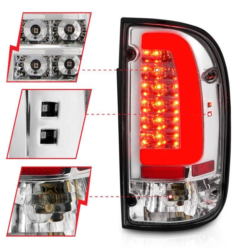 ANZO 1995-2004 Toyota Tacoma LED Taillights Chrome Housing Clear Lens (Pair) - Crew Original