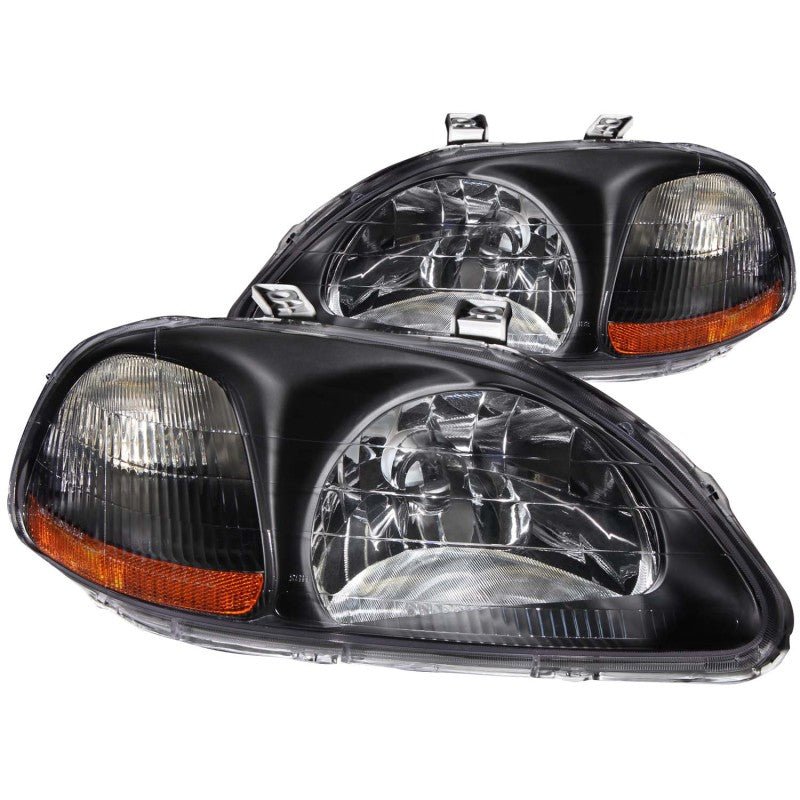 ANZO 1996-1998 Honda Civic Crystal Headlights Black - Crew Original