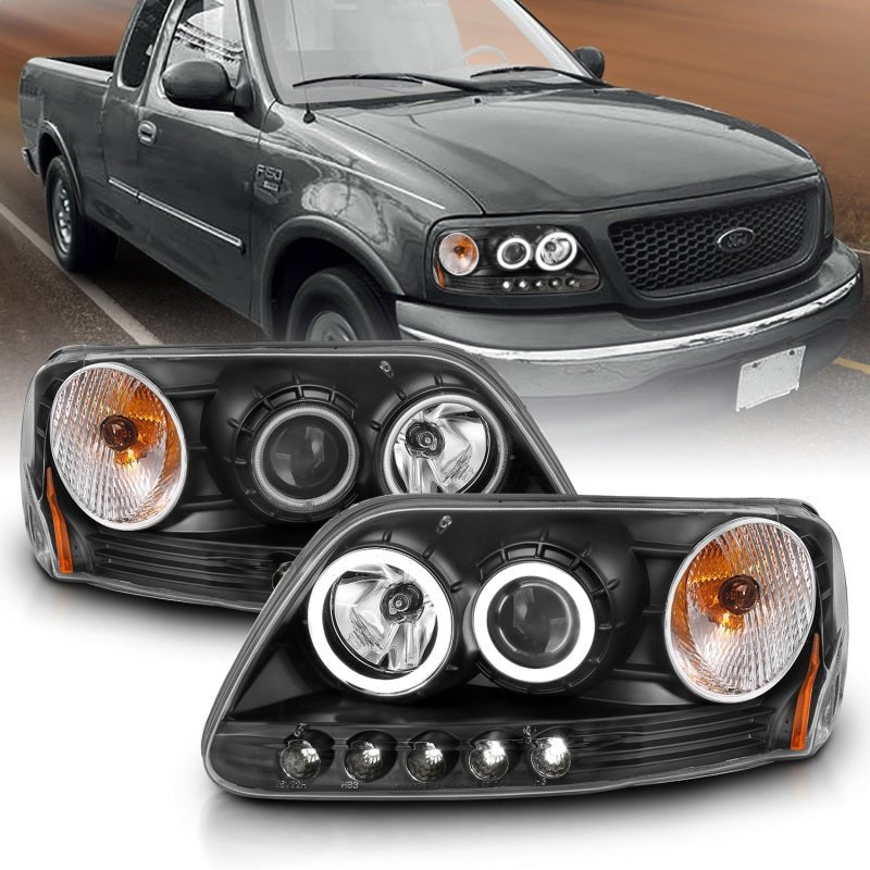 ANZO 1997-2003 Ford F-150 Projector Headlights w/ Halo Black (CCFL) - Crew Original