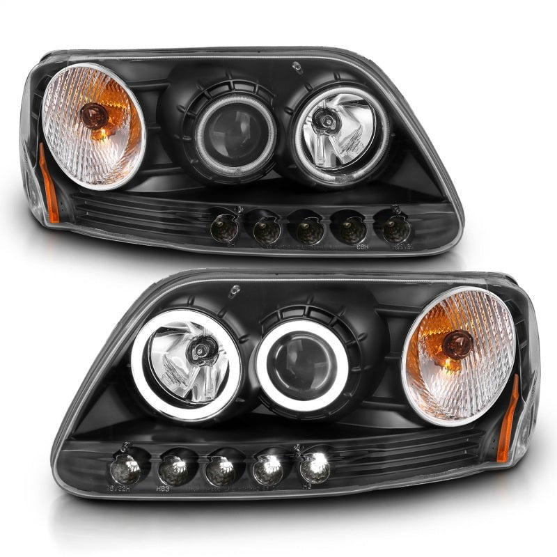 ANZO 1997-2003 Ford F-150 Projector Headlights w/ Halo Black (CCFL) - Crew Original