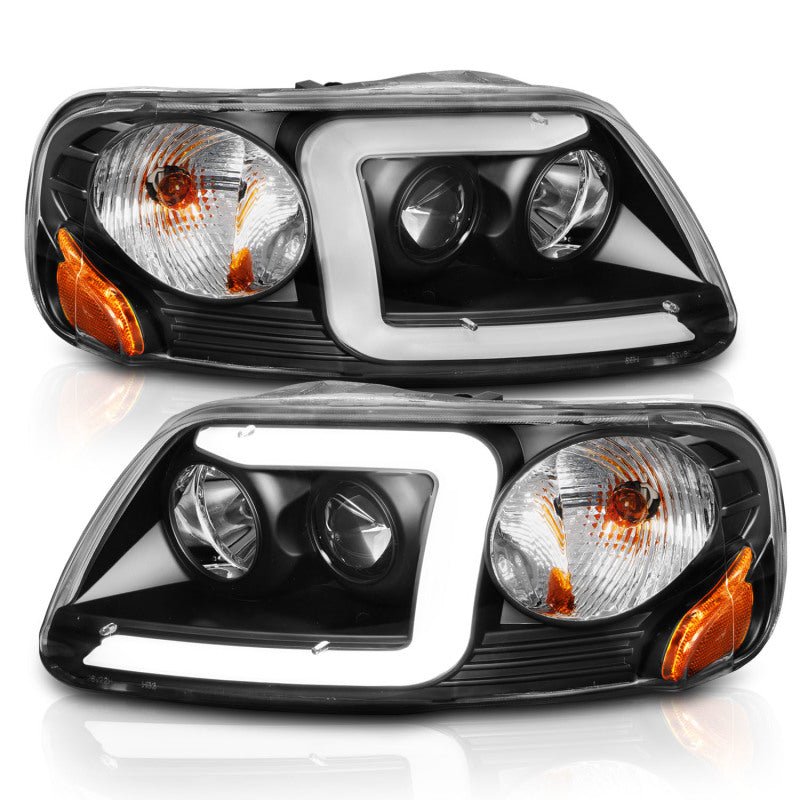 ANZO 1997-2003 Ford F-150 Projector Headlights w/ Light Bar Black Housing - Crew Original