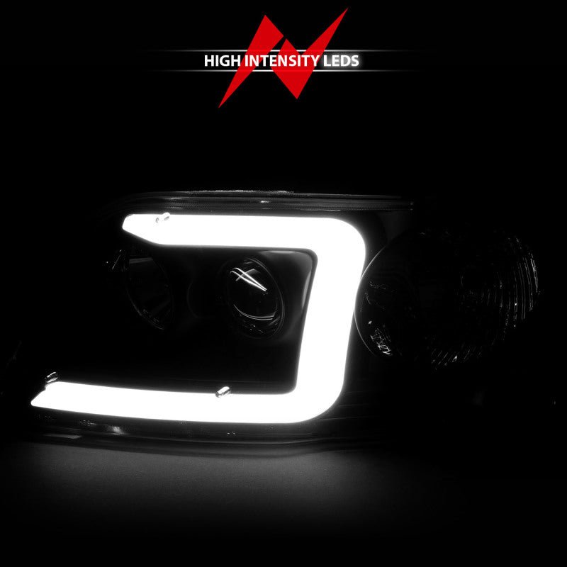 ANZO 1997-2003 Ford F-150 Projector Headlights w/ Light Bar Black Housing - Crew Original