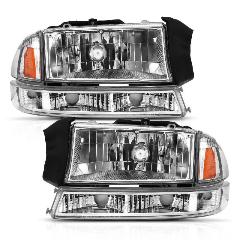 ANZO 1997-2004 Dodge Dakota Crystal Headlight Set Chrome Amber - Crew Original