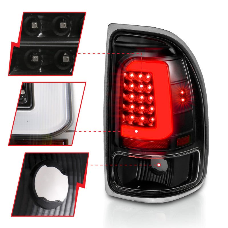 ANZO 1997-2004 Dodge Dakota LED Taillights Black Housing Clear Lens Pair - Crew Original