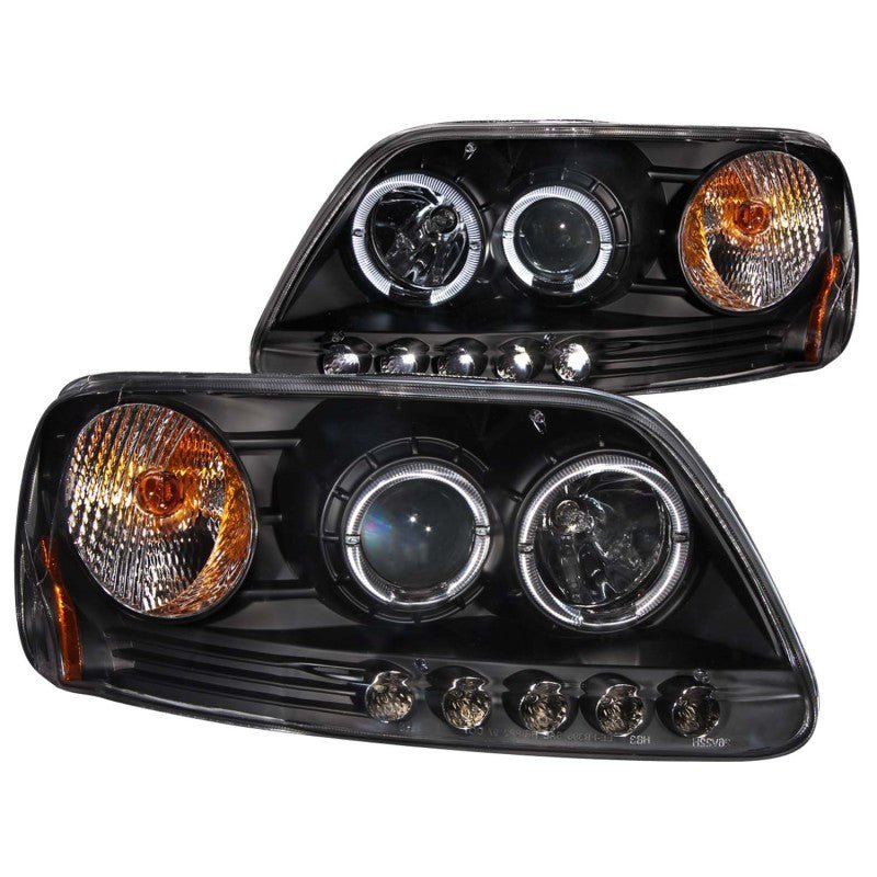 ANZO 1997.5-2003 Ford F-150 Projector Headlights w/ Halo and LED Black 1pc - Crew Original