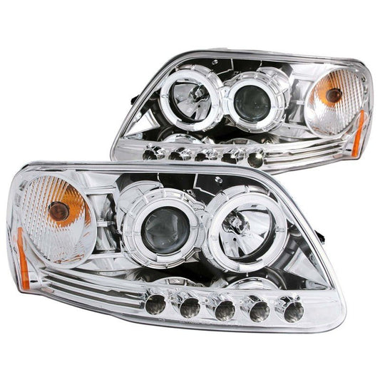 ANZO 1997.5-2003 Ford F-150 Projector Headlights w/ Halo and LED Chrome 1pc - Crew Original