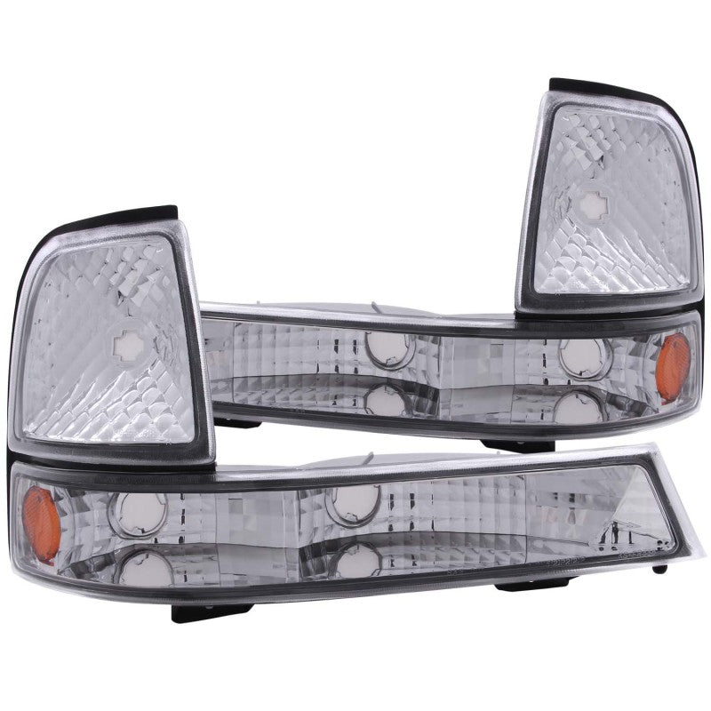 ANZO 1998-2000 Ford Ranger Euro Parking Lights Chrome w/ Amber Reflector - Crew Original