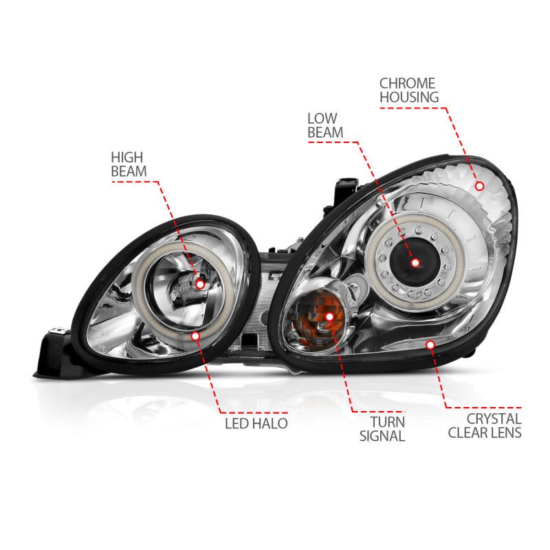 ANZO 1998-2005 Lexus Gs300 Projector Headlights w/ Halo Chrome - Crew Original