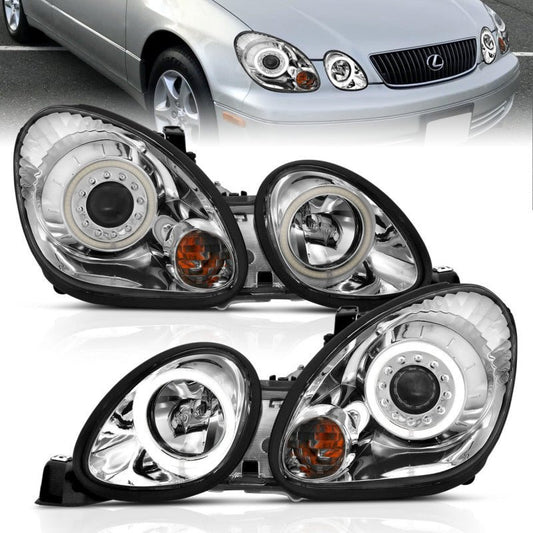 ANZO 1998-2005 Lexus Gs300 Projector Headlights w/ Halo Chrome - Crew Original