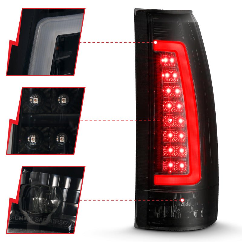 ANZO 1999-2000 Cadillac Escalade LED Taillights Black Housing Smoke Lens Pair - Crew Original