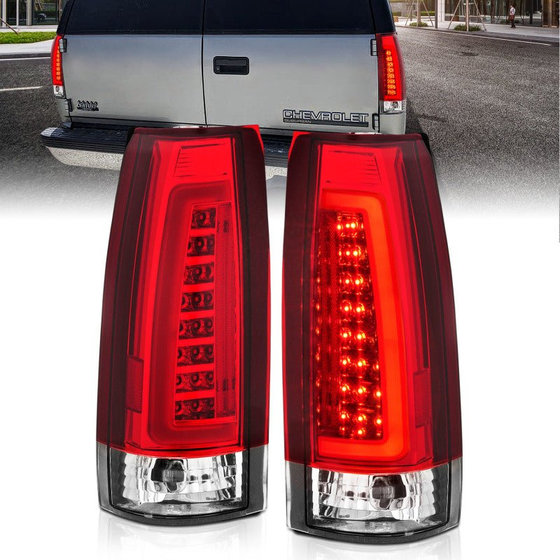 ANZO 1999-2000 Cadillac Escalade LED Taillights Chrome Housing Red/Clear Lens Pair - Crew Original