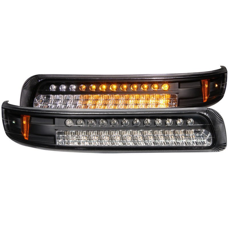 ANZO 1999-2002 Chevrolet Silverado 1500 LED Parking Lights Black w/ Amber Reflector - Crew Original