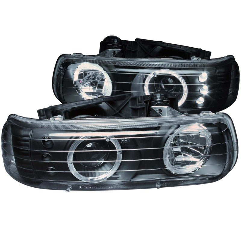 ANZO 1999-2002 Chevrolet Silverado 1500 Projector Headlights w/ Halo Black - Crew Original