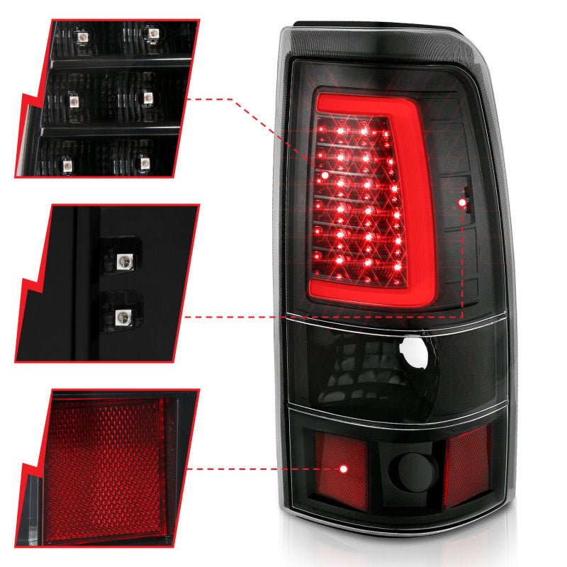 ANZO 1999-2002 Chevy Silverado 1500 LED Taillights Plank Style Black w/Clear Lens - Crew Original