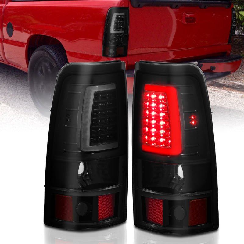 ANZO 1999-2002 Chevy Silverado 1500 LED Taillights Plank Style Black w/Smoke Lens - Crew Original