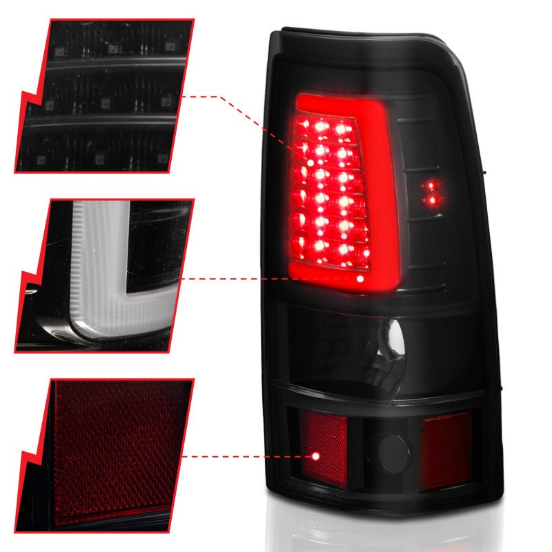 ANZO 1999-2002 Chevy Silverado 1500 LED Taillights Plank Style Black w/Smoke Lens - Crew Original