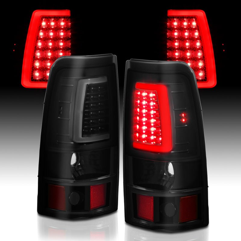 ANZO 1999-2002 Chevy Silverado 1500 LED Taillights Plank Style Black w/Smoke Lens - Crew Original