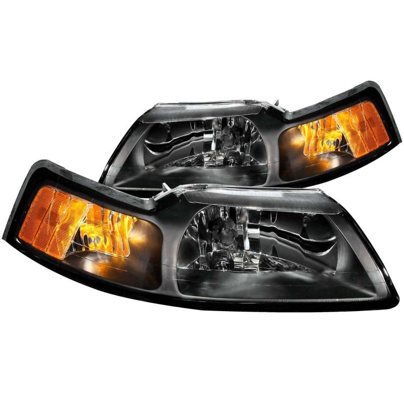 ANZO 1999-2004 Ford Mustang Crystal Headlights Black - Crew Original