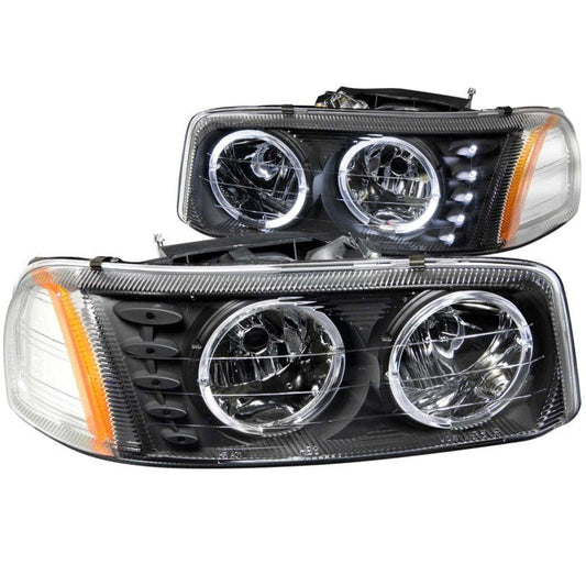 ANZO 1999-2006 Gmc Sierra 1500 Crystal Headlights w/ Halo and LED Black - Crew Original