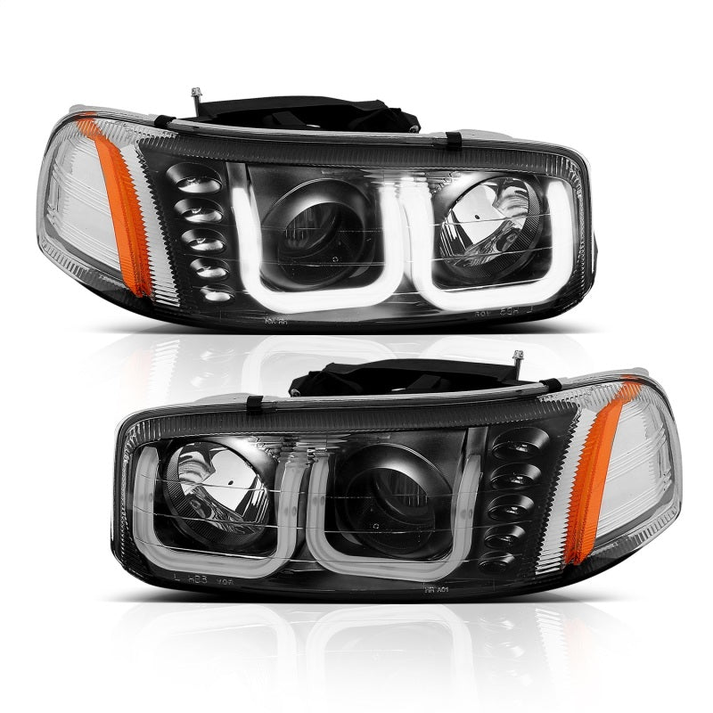 ANZO 1999-2006 Gmc Sierra 1500 Projector Headlights w/ U-Bar Black - Crew Original