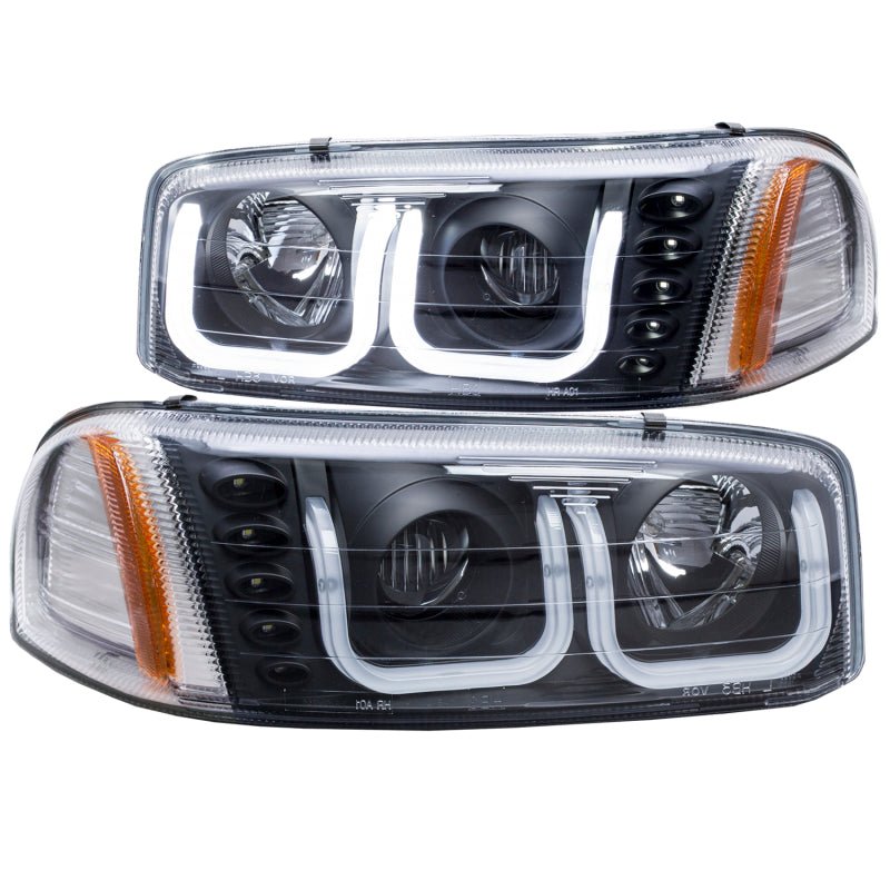 ANZO 1999-2006 Gmc Sierra 1500 Projector Headlights w/ U-Bar Black - Crew Original