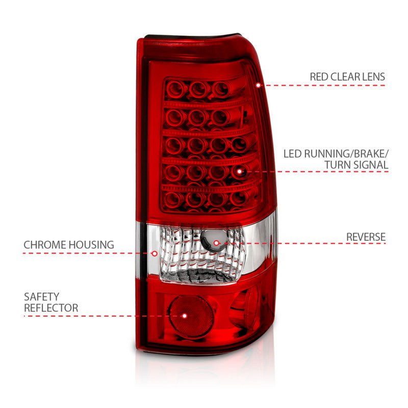 ANZO 1999-2007 Chevrolet Silverado 1500 LED Taillights Red/Clear - Crew Original