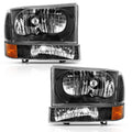 ANZO 2000-2004 Ford Excursion Crystal Headlight w/ Corner Light Black Amber (w/o Bulb) - Crew Original