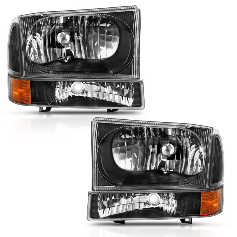 ANZO 2000-2004 Ford Excursion Crystal Headlight w/ Corner Light Black Amber (w/o Bulb) - Crew Original