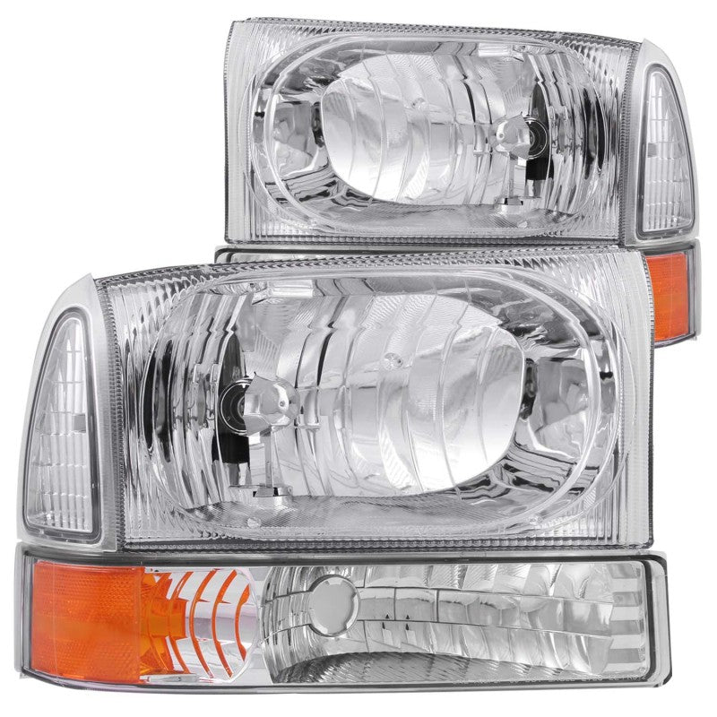 ANZO 2000-2004 Ford Excursion Crystal Headlights Chrome w/ Corner Lights 2pc - Crew Original