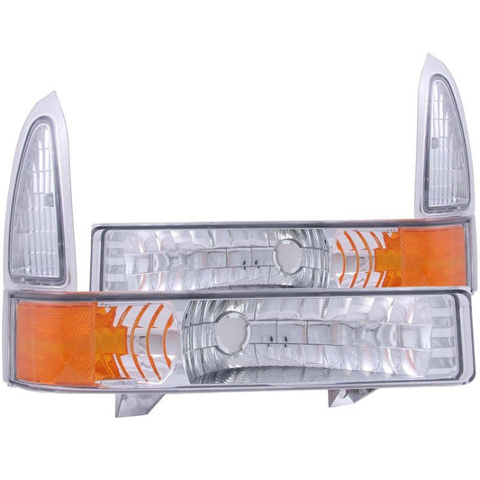 ANZO 2000-2004 Ford Excursion Euro Parking Lights Chrome w/ Amber Reflector - Crew Original