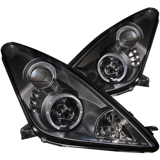 ANZO 2000-2005 Toyota Celica Projector Headlights w/ Halo Black - Crew Original