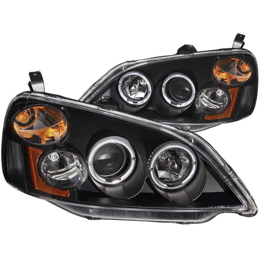 ANZO 2001-2003 Honda Civic Projector Headlights w/ Halo Black - Crew Original