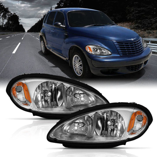 ANZO 2001-2005 Chrysler Pt Cruiser Crystal Headlight Chrome Amber (OE) - Crew Original