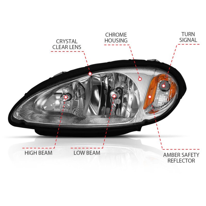 ANZO 2001-2005 Chrysler Pt Cruiser Crystal Headlight Chrome Amber (OE) - Crew Original