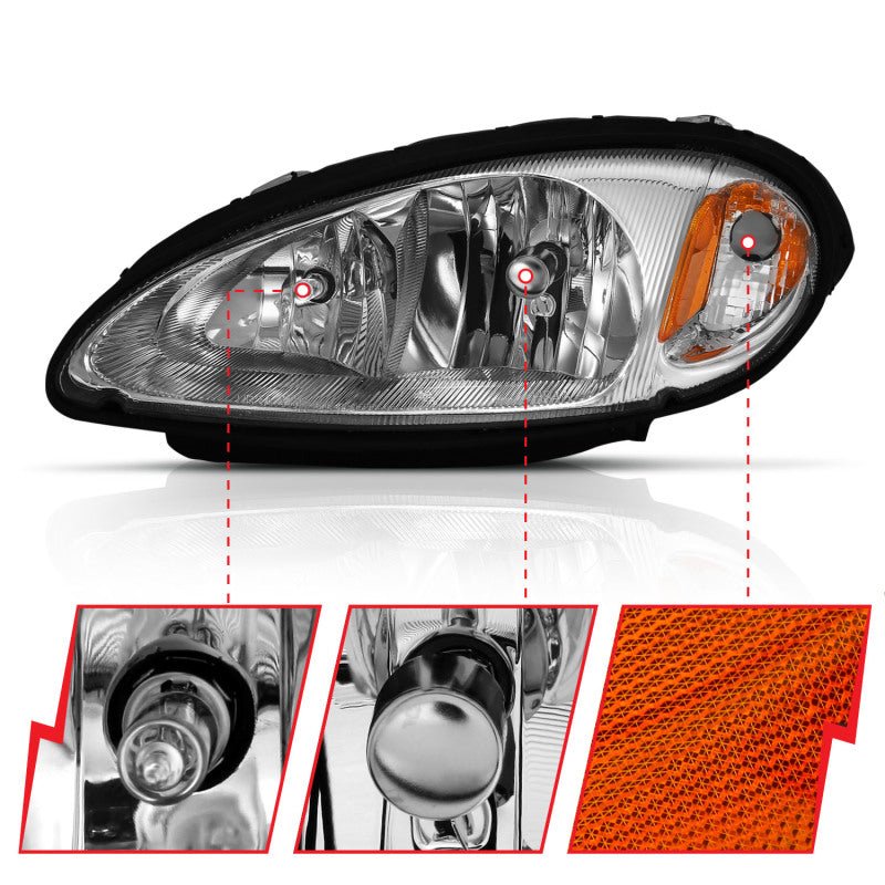 ANZO 2001-2005 Chrysler Pt Cruiser Crystal Headlight Chrome Amber (OE) - Crew Original